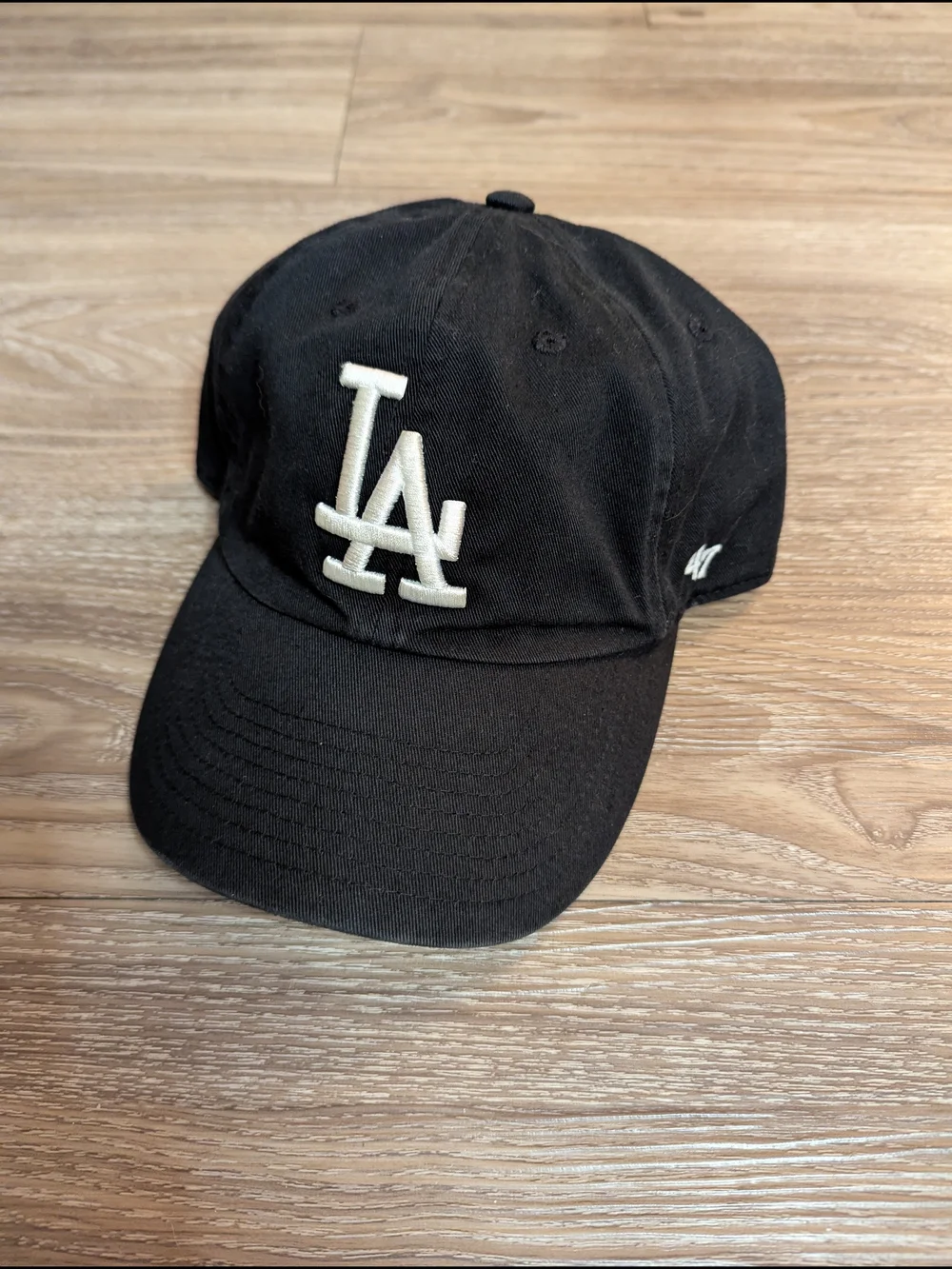 47 Los Angeles Dodgers Black And White LA Logo Strapback Dad Hat